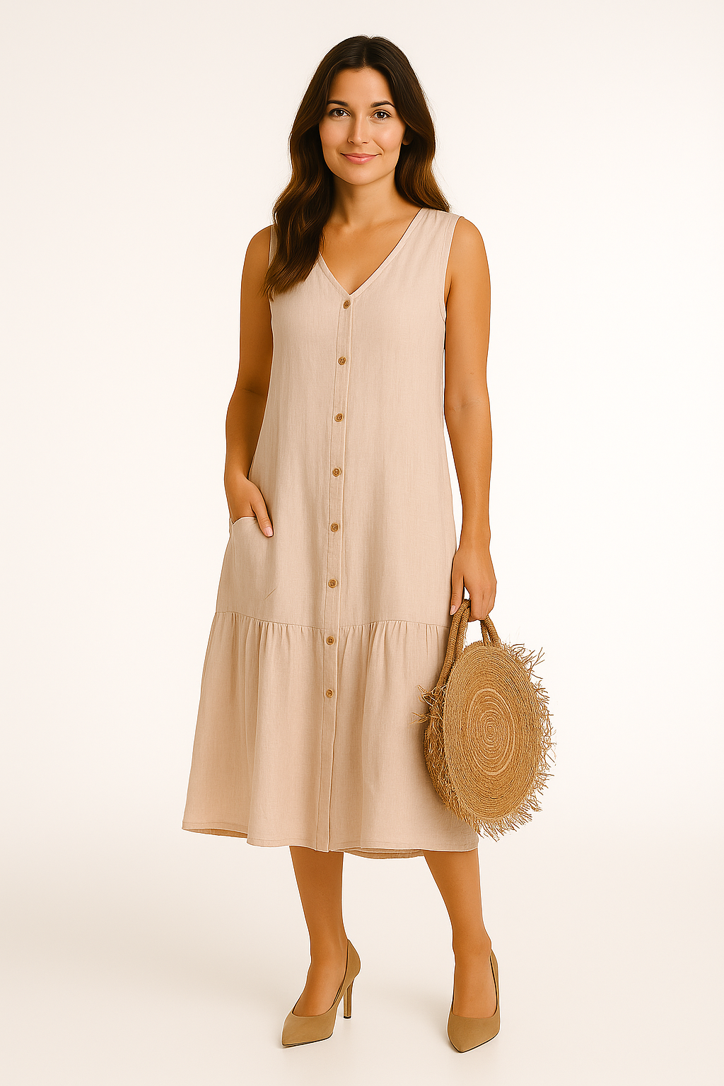 Maria | Ermeløs midikjole med knapper