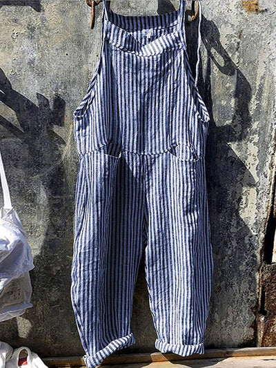 Stribet bredbenet overalls til kvinder