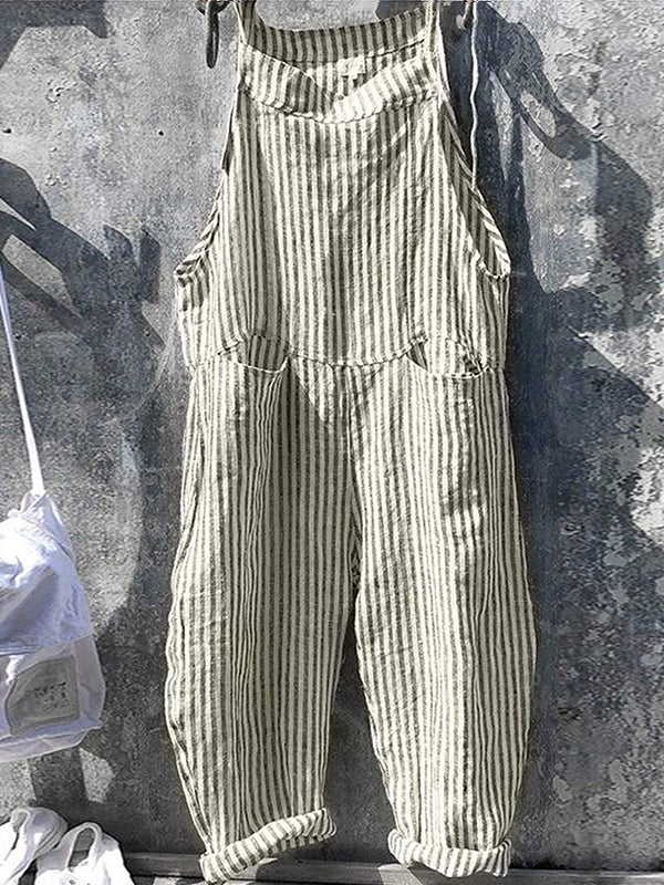 Stribet bredbenet overalls til kvinder