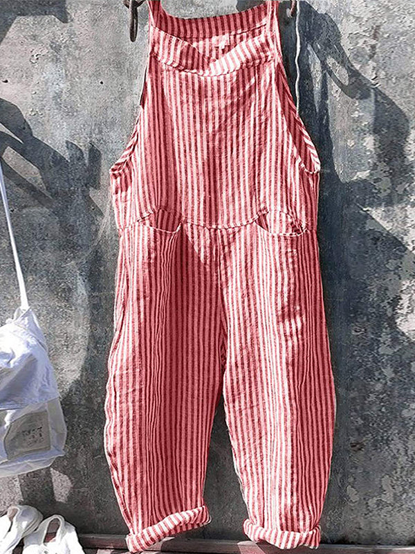 Stribet bredbenet overalls til kvinder